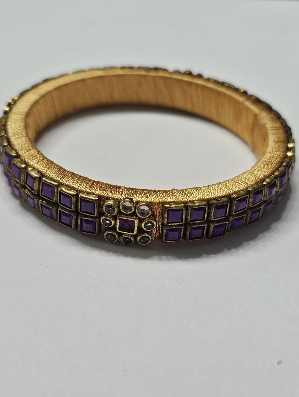 Handmade Purple & Gold Silk Thread Bangle Bracelet Ethnic Statement Kangan